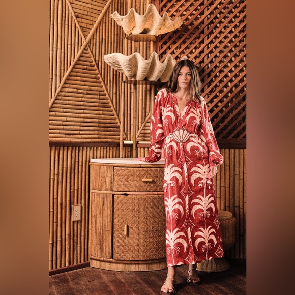 Johanna Ortiz Dresses & Skirts - JOHANNA ORTIZ Colombian Tropical Cherry & Ecru Weaving Waves Midi Dress